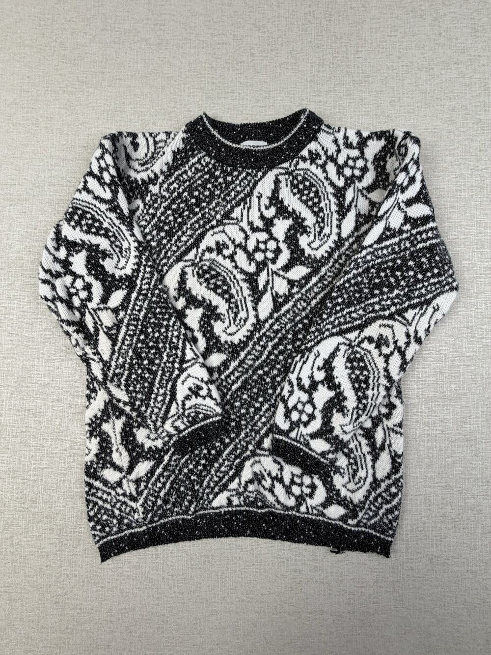 Vintage Koret Women’s Large Black White Paisley Dolman Knit Sweater
